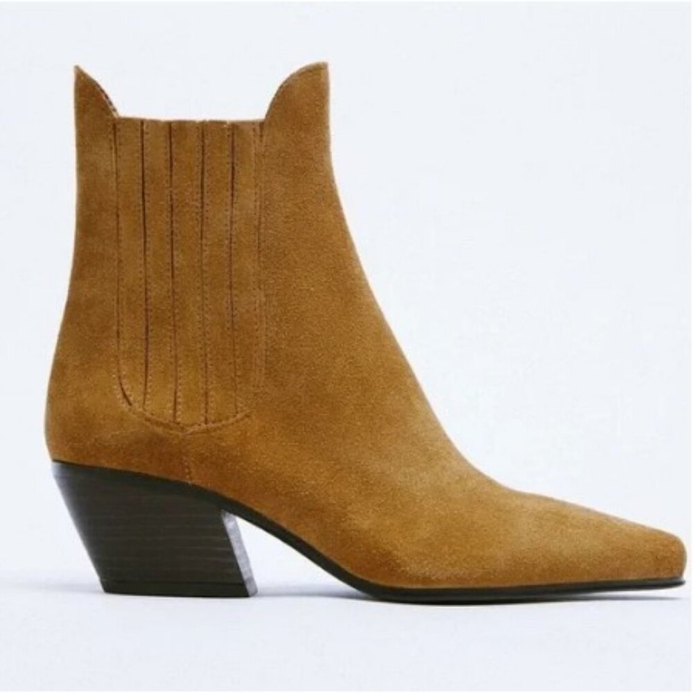 Zara Split Suede Cowboy-Style Ankle Boots. Size  9